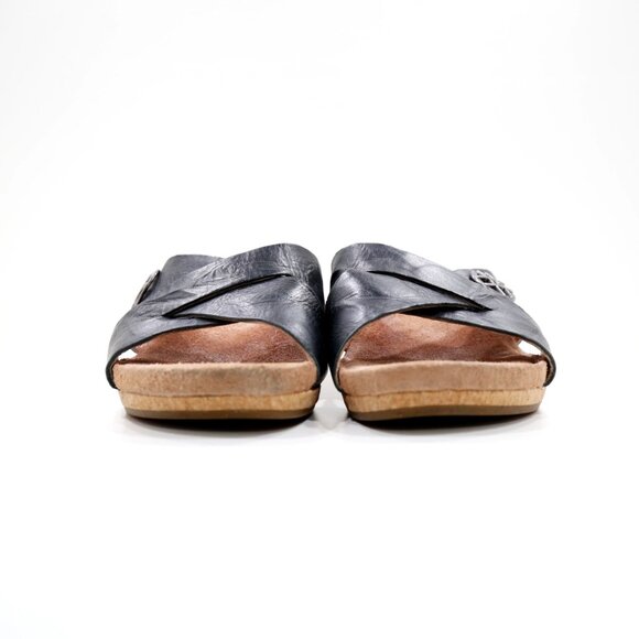UGG Lyra Black Leather Lightweight 2" Cork Wedge Heel Sandals - 9 - Picture 2 of 7